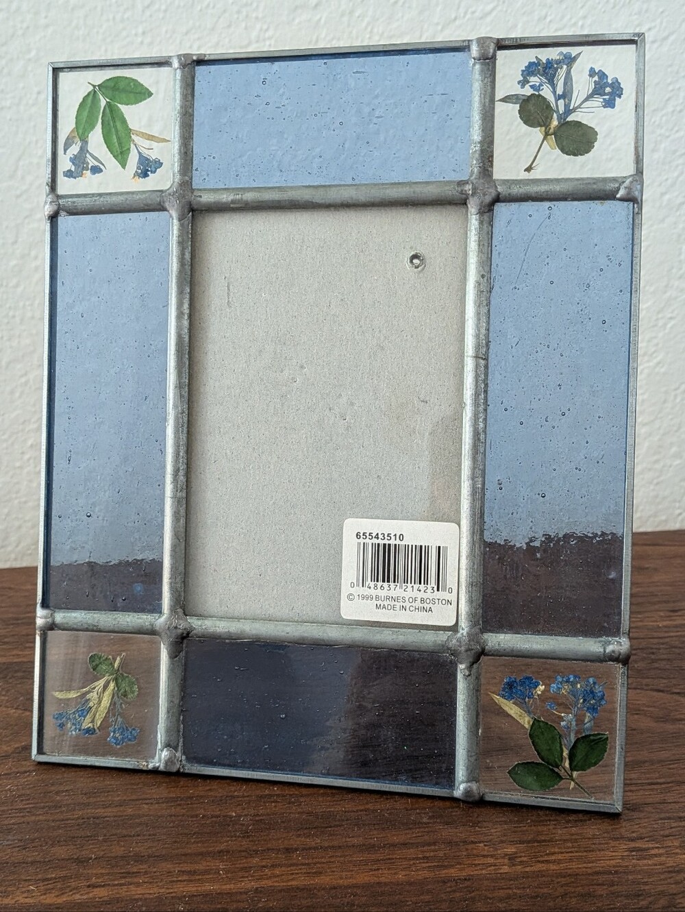 Vtg Carr Blue Leaded Glass Picture Frame Dried Press Flowers Photo Size 3.5"x5"